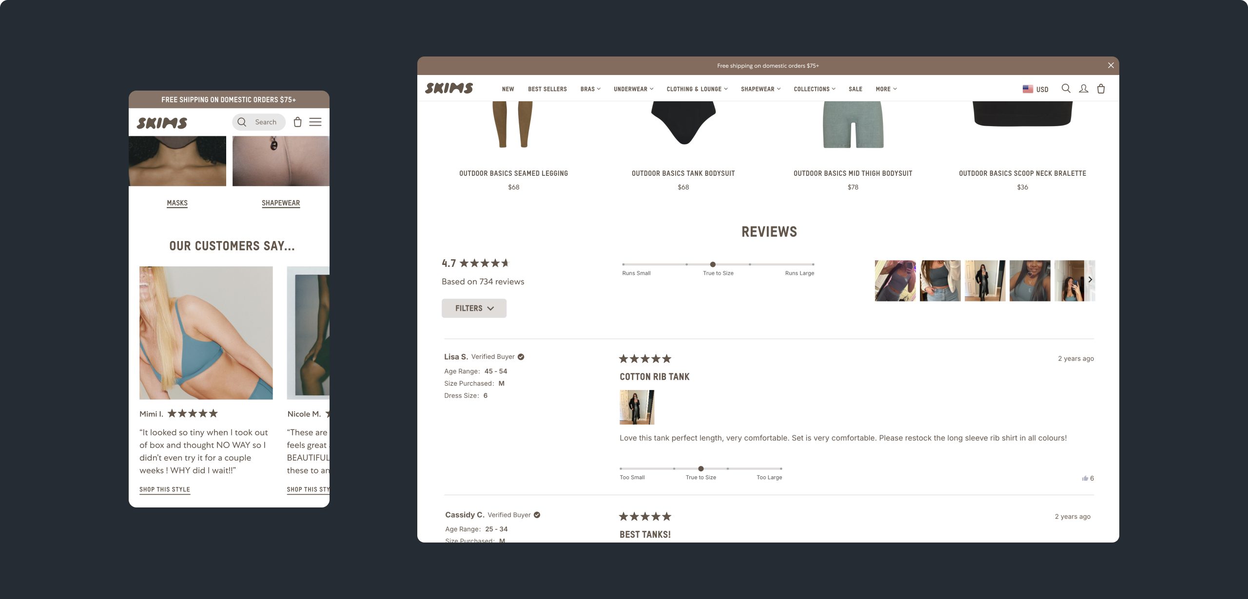 mobile-first approach, e-commerce design on 3 phones