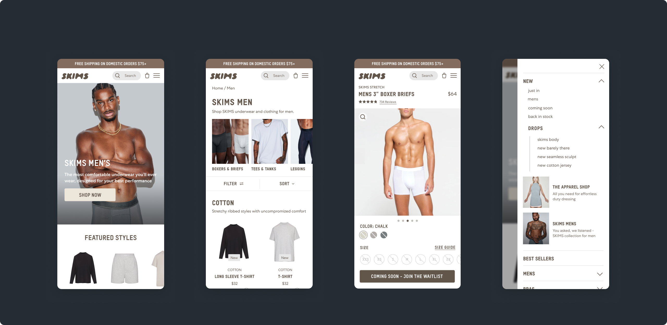 mobile-first approach, e-commerce design on 3 phones